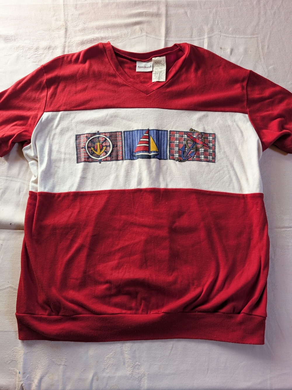 Bobbie Brooks Red and White Nautical Panel V-Neck Tee